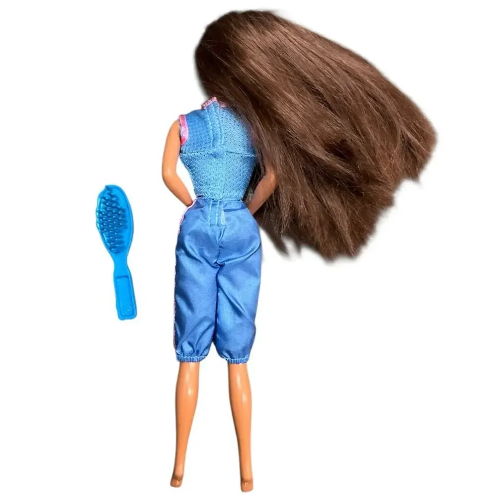 Barbie Doll with Blue and Pink Work out Outfit with Brush EUC